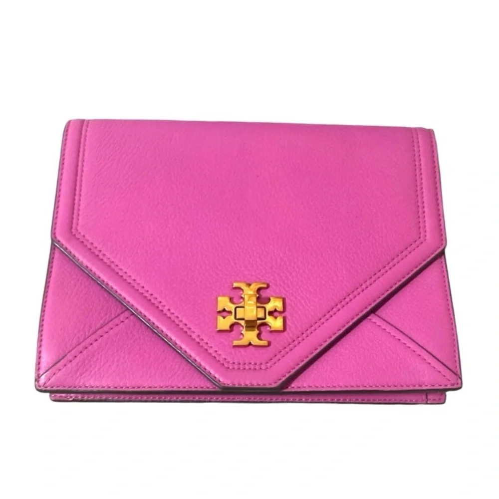 Tory Burch Fuchsia Leather Kira Envelope Chain Shoulder Evening Bag Clutch - Picture 4 of 11